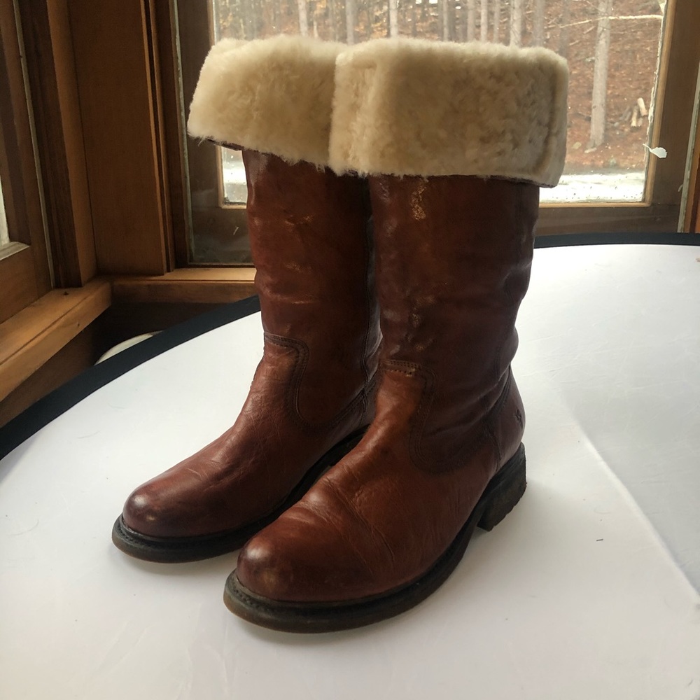 FRYE Tall Fur-lined Cognac Leather Boots